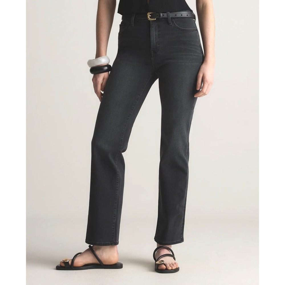 Quince Bella Stretch Straight Ankle Jeans High Rise Womens Size 31 Black Chic